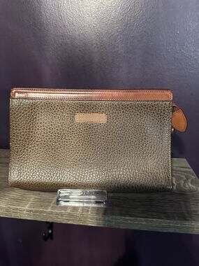 LANCEL Paris Leather Zip Pouch Clutch Brown Tan French Luxury Vintage